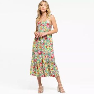 August Sky Romantic Floral Feminine Flowy Smocked Maxi Sun Dress - Size M